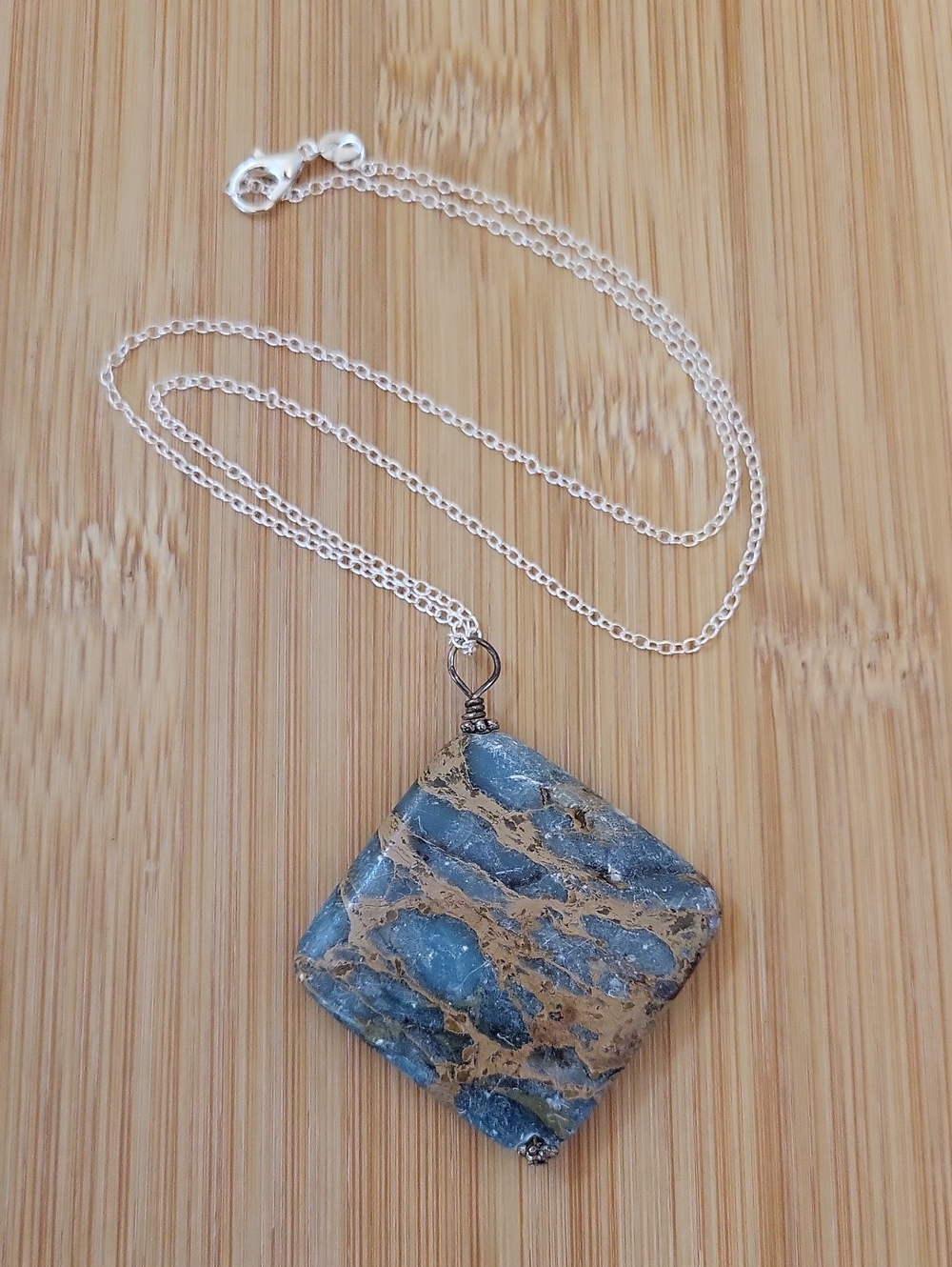 Blue Impression Jasper Square Gemstone Pendant Necklace